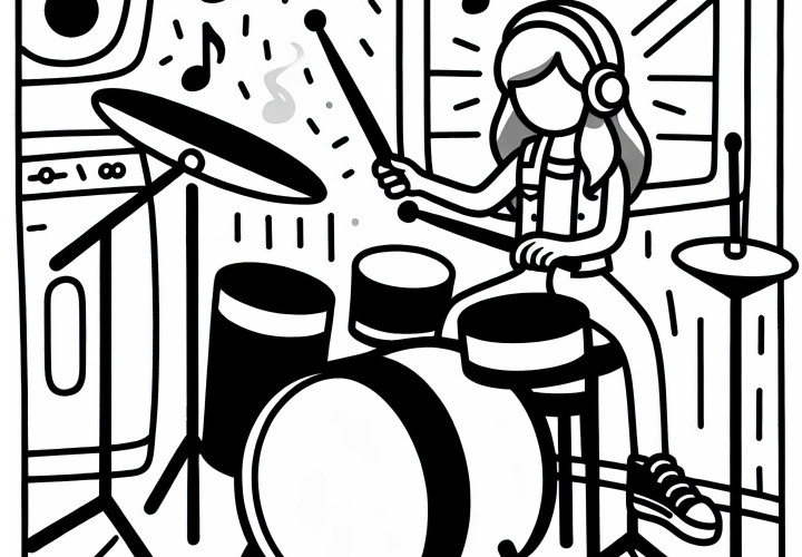 Musikerin spielt Schlagzeug – Malvorlage einfach kostenlos Musikerin spielt Schlagzeug – Malvorlage einfach kostenlos