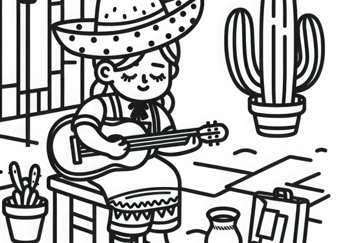 Musikerin gibt Straßenperformance – Ausmalbild einfach kostenlos