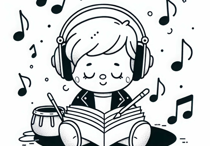 Dibujo para colorear de un músico con auriculares – ¡Descárgalo gratis!