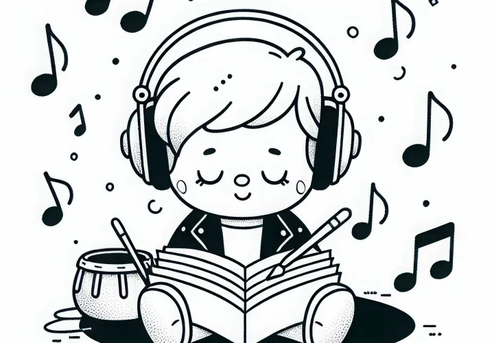 Dibujo para colorear de un músico con auriculares – ¡Descárgalo gratis!