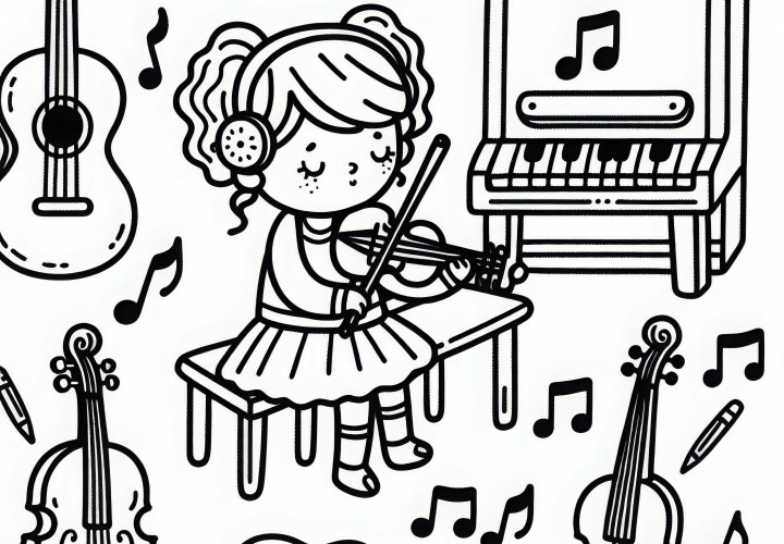 Plantilla para colorear de instrumentos musicales fácil y gratuita