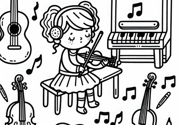 Plantilla para colorear de instrumentos musicales fácil y gratuita