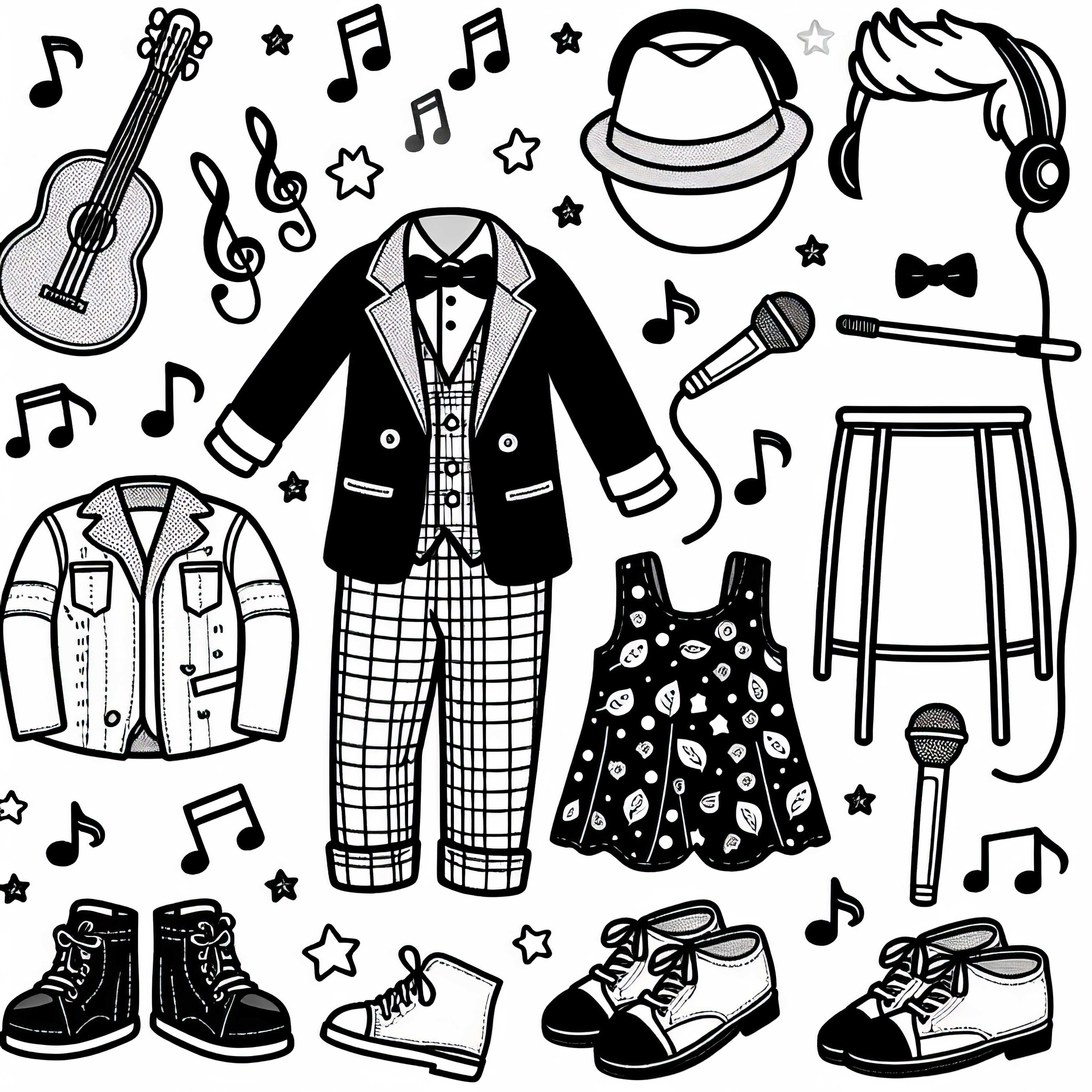 Ropa de concierto para músicos - Plantilla para colorear gratuita para descargar