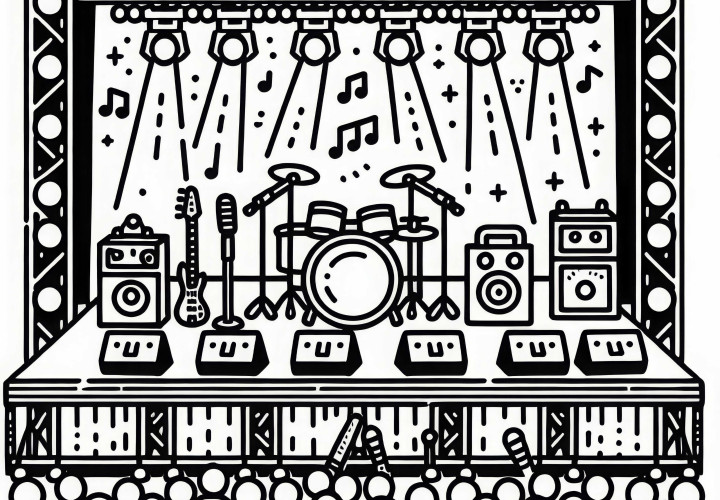 Gran escenario en festival de música - Plantilla para colorear gratis