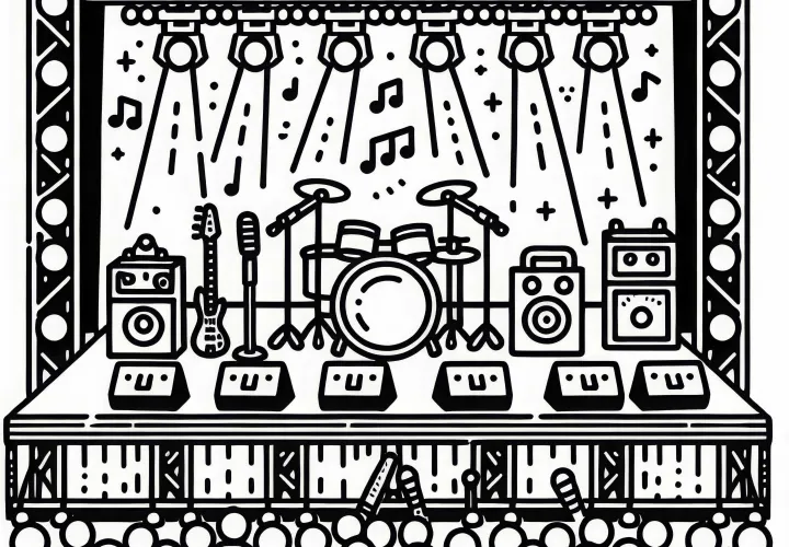 Gran escenario en festival de música - Plantilla para colorear gratis