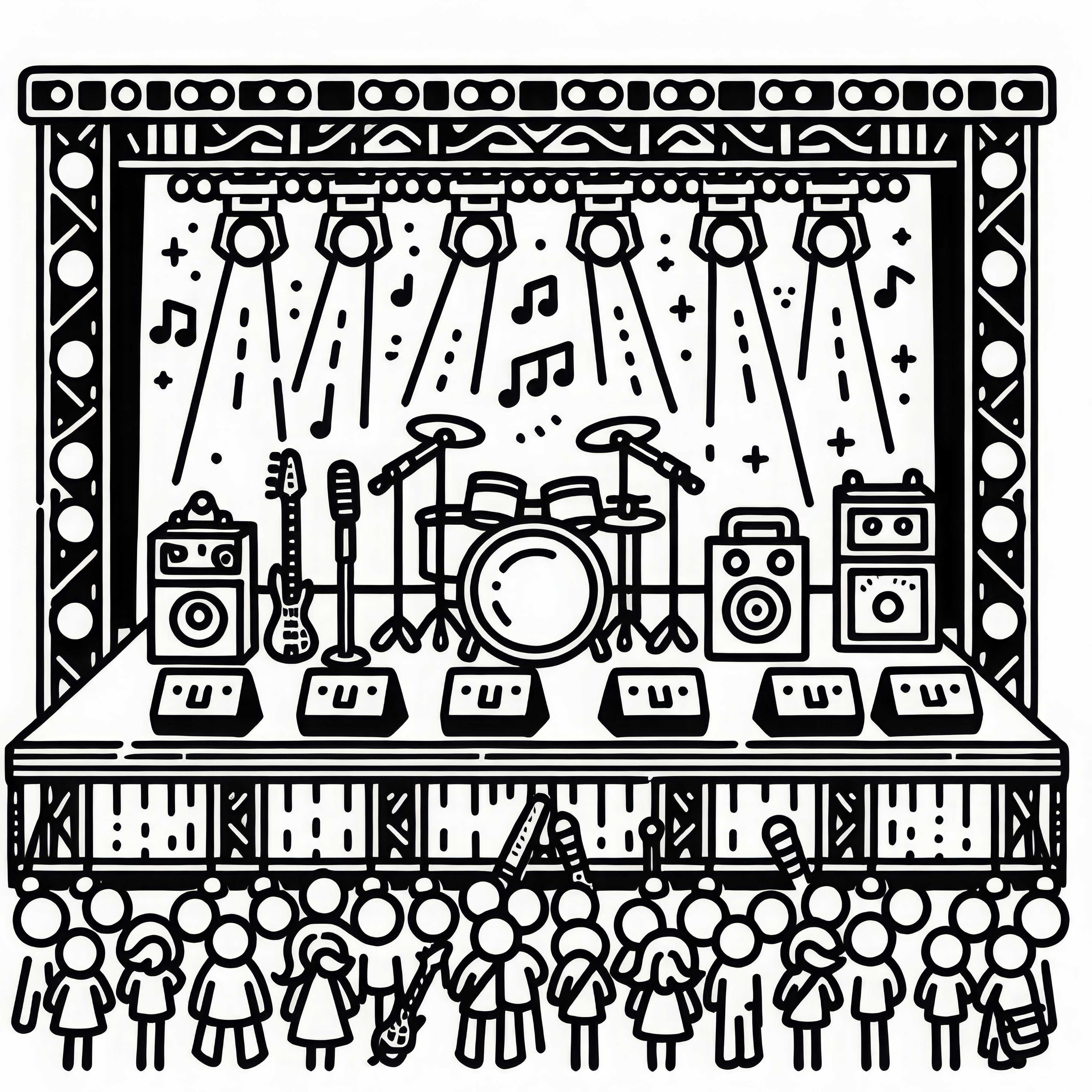 Gran escenario en festival de música - Plantilla para colorear gratis