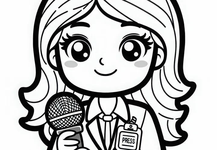 Ausmalbild einer Reporterin: Einfach und kostenlos herunterladen
