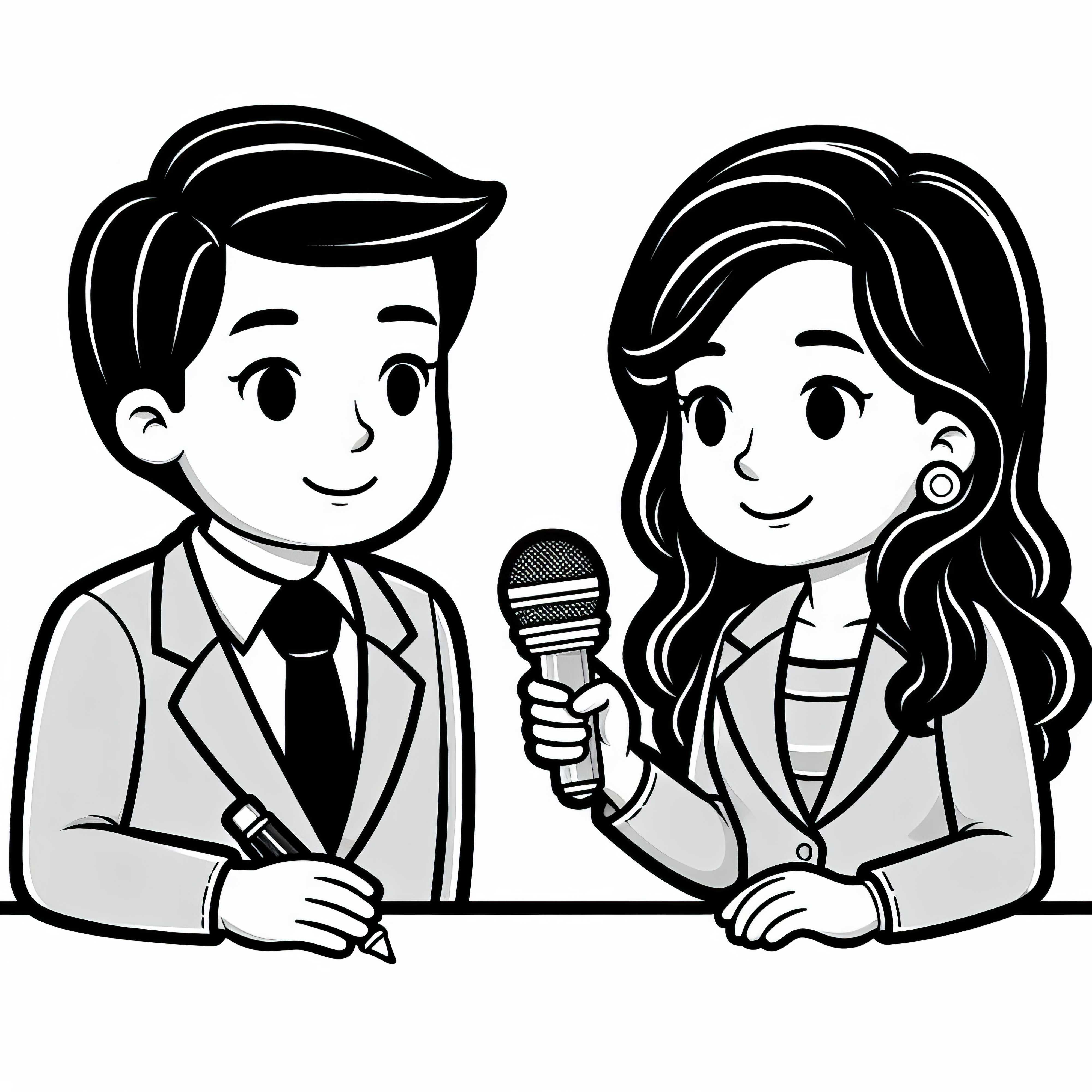 Uma repórter entrevista uma pessoa com microfone - Desenho para colorir grátis