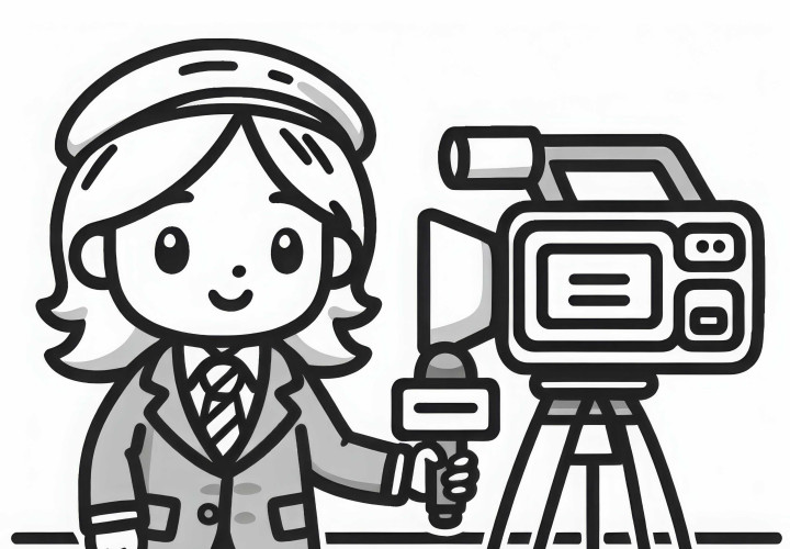 Repórteres na frente da câmera durante a cobertura ao vivo - Desenho para colorir simples e gratuito Repórteres na frente da câmera durante a cobertura ao vivo - Desenho para colorir fácil e gratuito