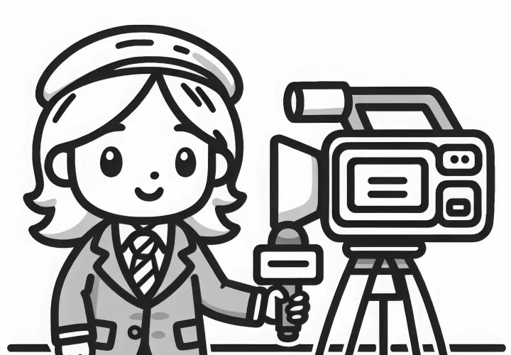 Reporterinnen vor der Kamera bei der Live-Berichterstattung – Ausmalbild einfach kostenlos