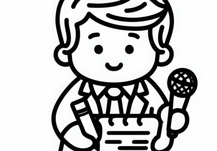 Reporter notiert sich Stichpunkte in Notizblock – Malvorlage einfach kostenlos herunterladen