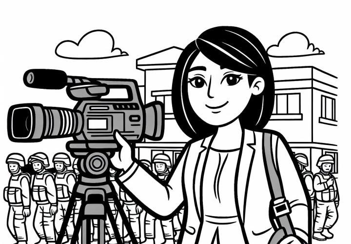 Repórter filma em área de crise - Desenho para colorir gratuito Repórter filma em área de crise – Desenho para colorir grátis