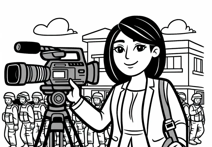 Reporter filmt im Krisengebiet – Ausmalbild kostenlos