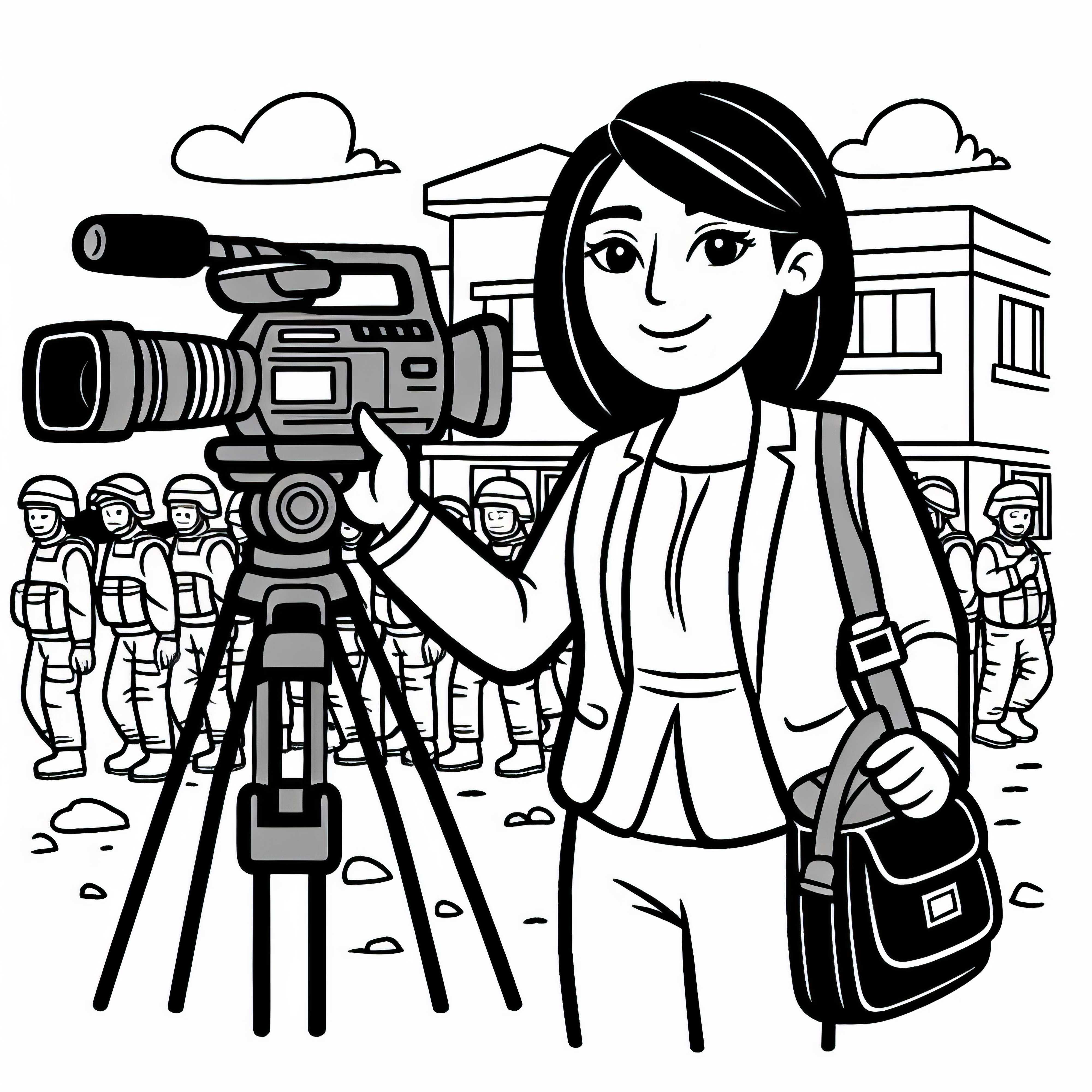 Repórter filma na área de crise - Desenho para colorir grátis