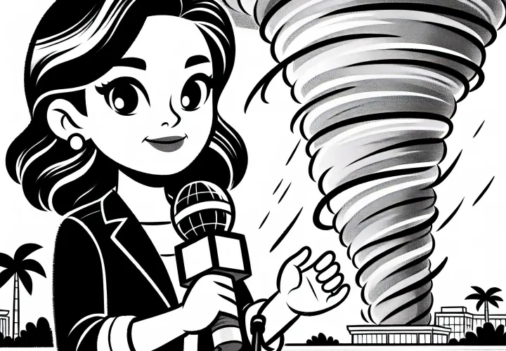 Reporterin erstellt Reportage über Naturkatastrophen – Ausmalbild kostenlos