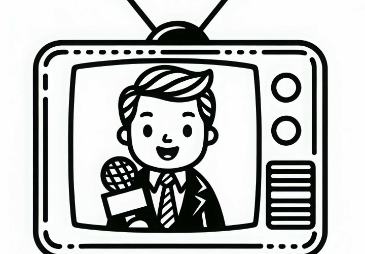 Desenho para colorir de televisão com repórter, fácil e grátis Pintura de TV com repórter para colorir, grátis e fácil