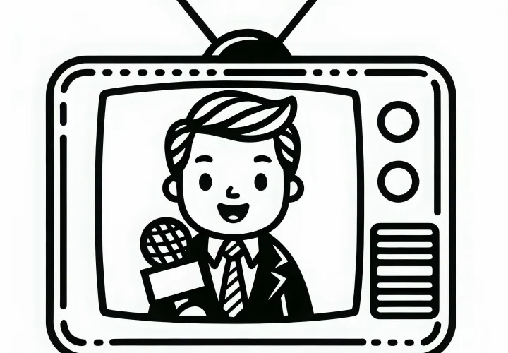 Fernseher mit Reporter Malvorlage einfach gratis