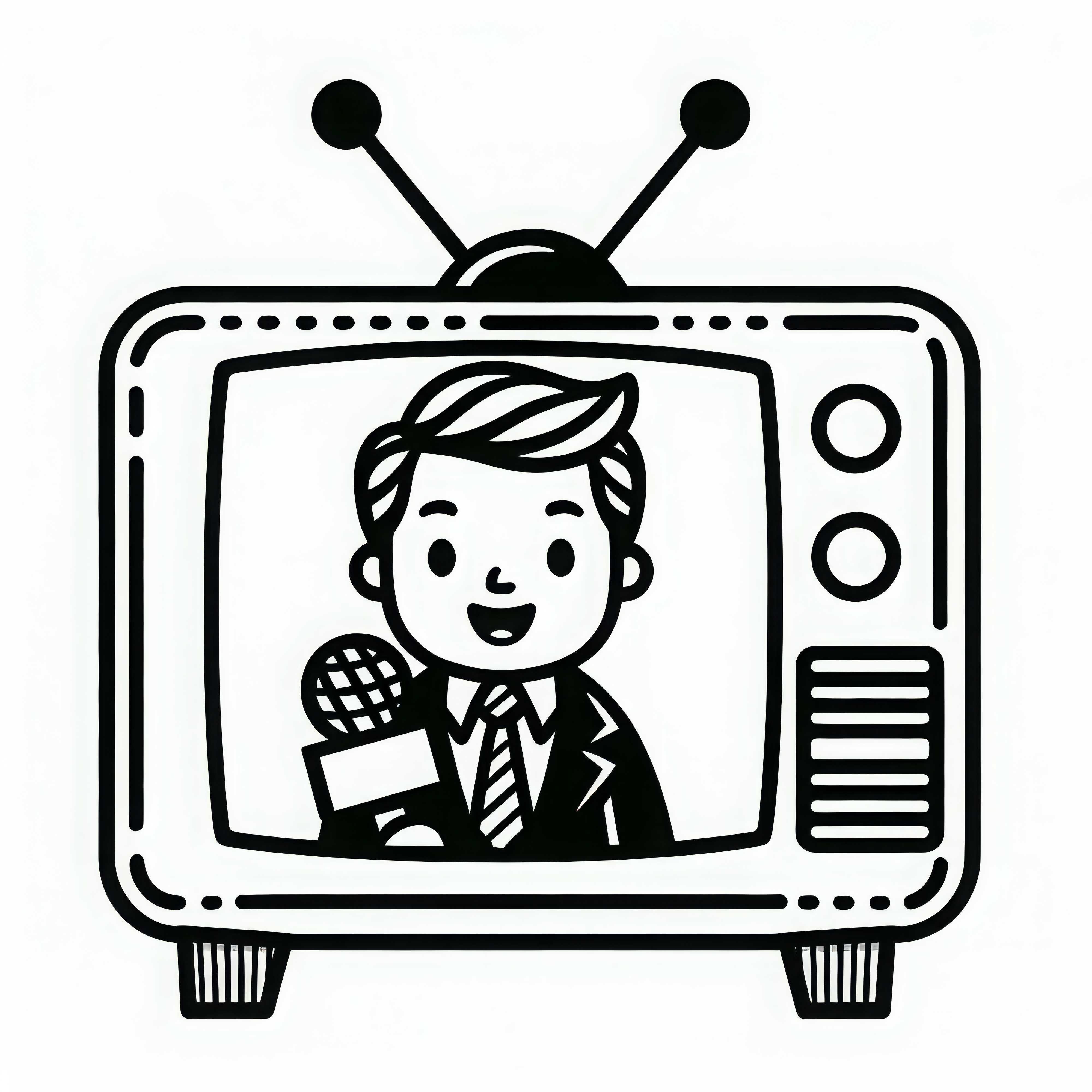 Desenho para colorir de televisão com repórter grátis e fácil