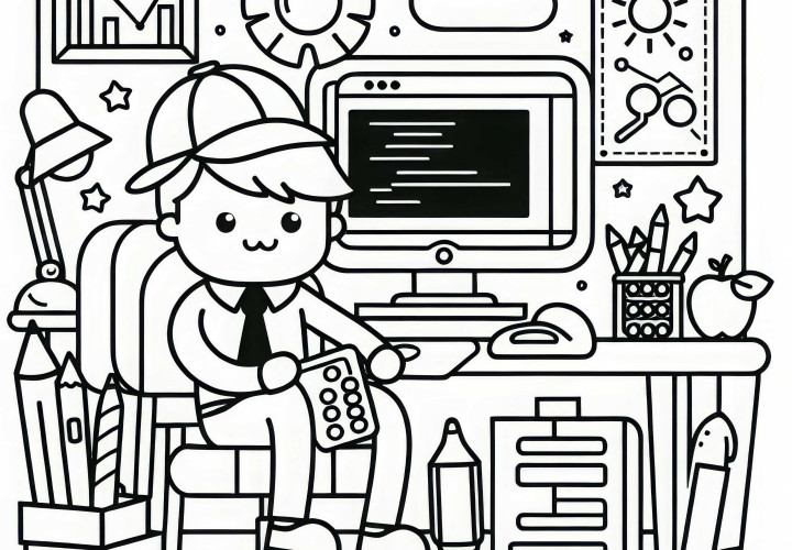 Ausmalbild eines Büros mit Computer für Entwickler – Einfach und Gratis Ausmalbild eines Büros mit Computer für Entwickler – Einfach und Gratis
