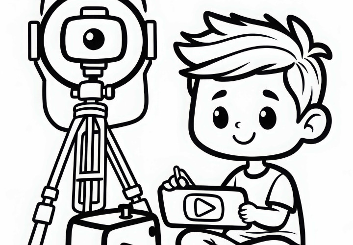 カメラの前のユーチューバー - 簡単で無料の塗り絵 カメラの前のユーチューバー - 簡単で無料の塗り絵