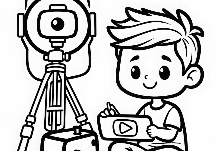 Youtuber vor Kamera - Ausmalbild einfach und gratis