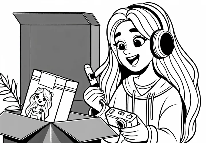 Youtuberin unboxt neues Produkt – Malvorlage kostenlos