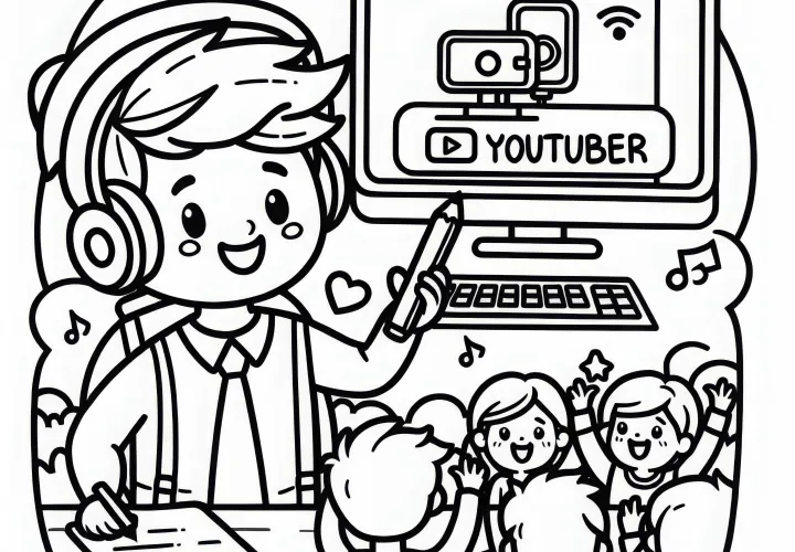 Youtuber streamt live mit Zuschauern – Malvorlage gratis