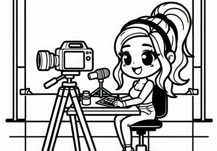 YouTuberはスタジオでグリーンスクリーンを使って撮影 – 無料ぬりえ ユーチューバーがスタジオでグリーンスクリーンを使って撮影 – 無料の塗り絵