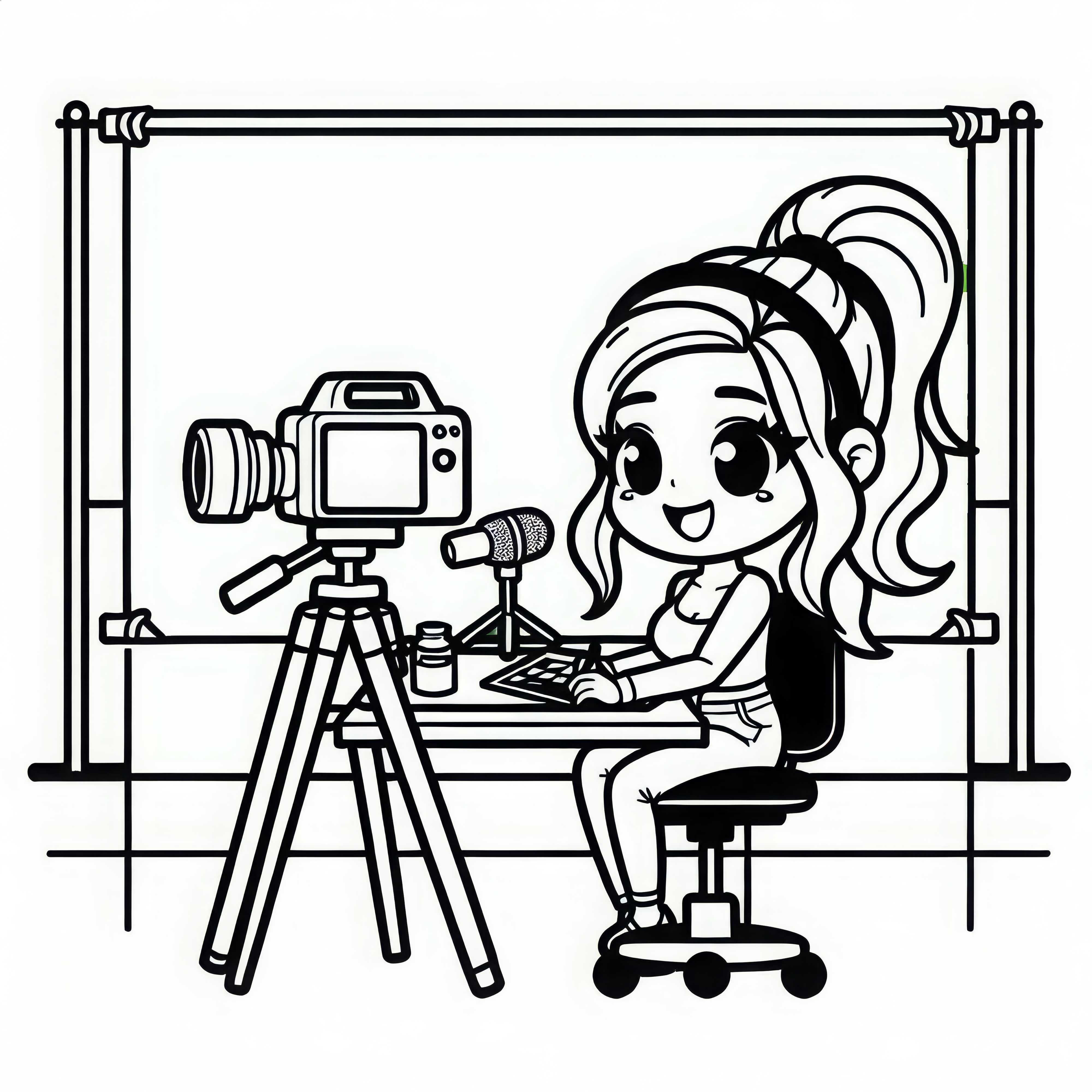 ユーチューバーがグリーンスクリーンを使ってスタジオで撮影 – 無料の塗り絵
