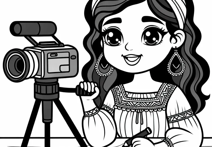 Influencerin dreht Video – Ausmalbild kostenlos