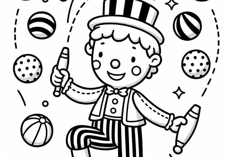 Zirkusartist jongliert mit Bällen und Keulen – Malvorlage kostenlos Zirkusartist jongliert mit Bällen und Keulen – Malvorlage kostenlos