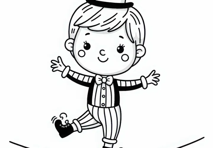 Zirkusartist balanciert auf Seil – Malvorlage kostenlos herunterladen