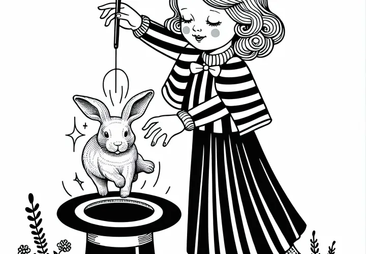 Zirkusartistinde tryller kaniner op af hat – Malebillede gratis