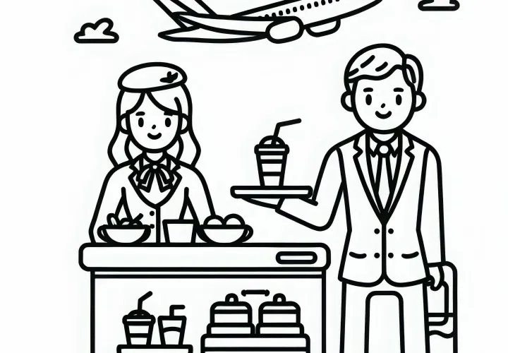 Flugbegleiter Servieren Essen und Getränke Malvorlage Einfach Gratis