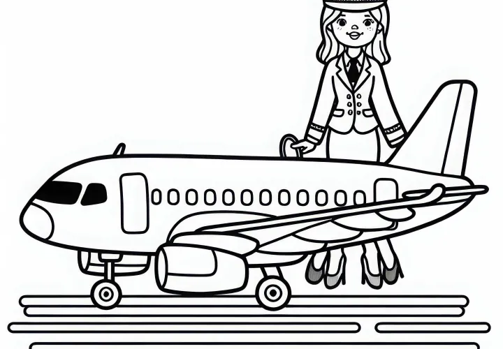Flugzeug mit Flugbegleiter Ausmalbild Einfach Kostenlos