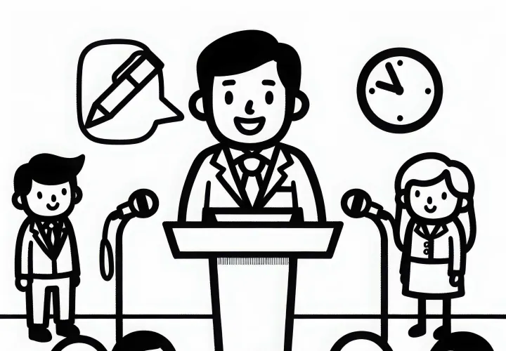 Präsident hält Rede vor Publikum – Ausmalbild Kostenlos