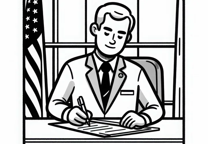 Präsident unterzeichnet wichtiges Dokument – Ausmalbild kostenlos