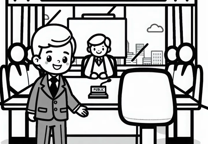 Präsident empfängt Gäste im Sitzungssaal – Ausmalbild kostenlos