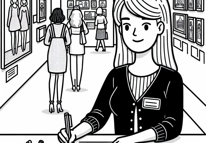 Designerin macht Notizen bei der Messe – Ausmalbild kostenlos Designerin macht Notizen bei der Messe – Ausmalbild kostenlos