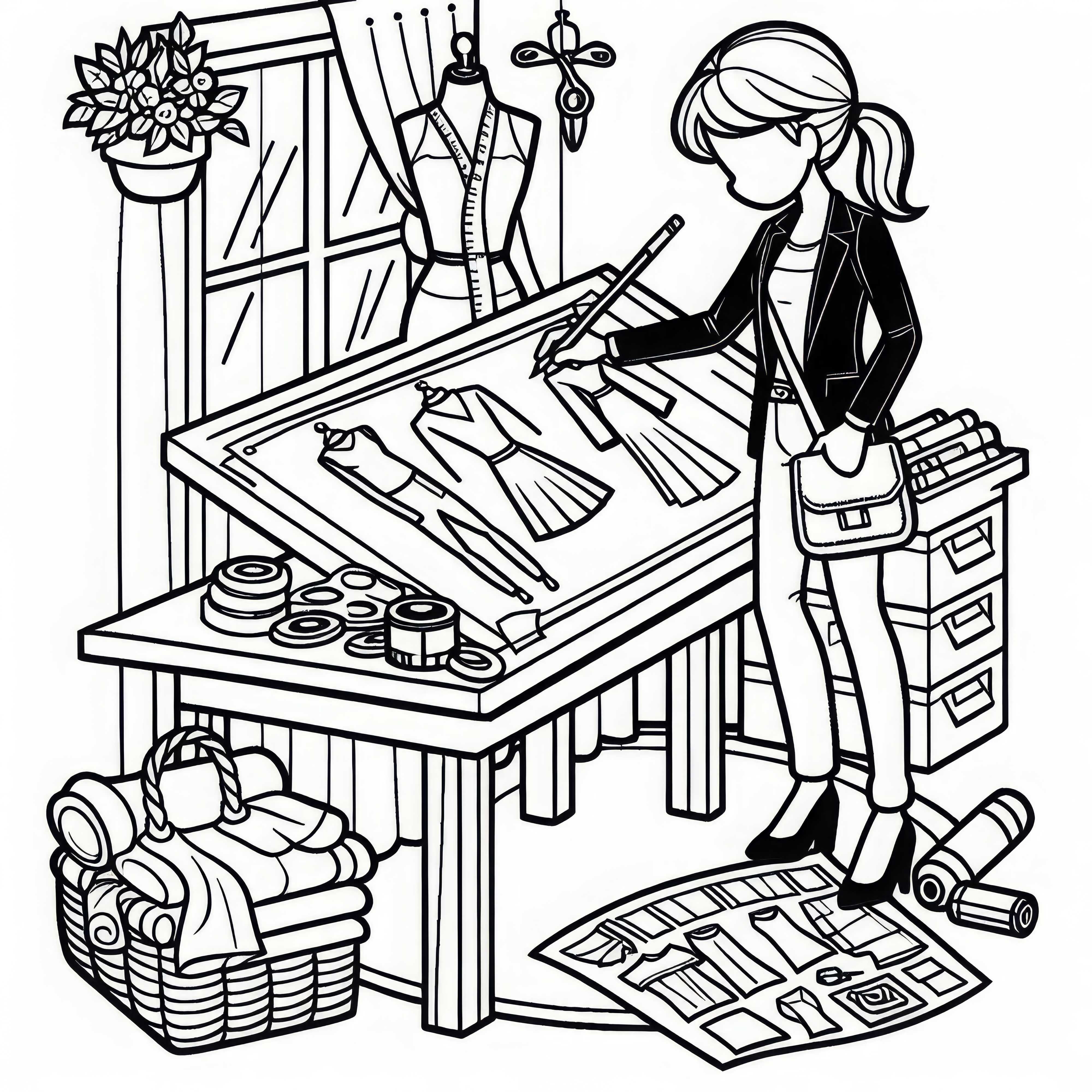 Fashion designer coloring page simple free