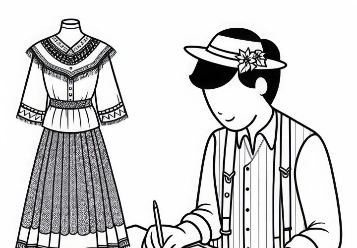 Modedesigner designerer kjole på papir – Malebog gratis