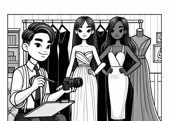 Mode designer laver fittings med modeller – Malebillede gratis