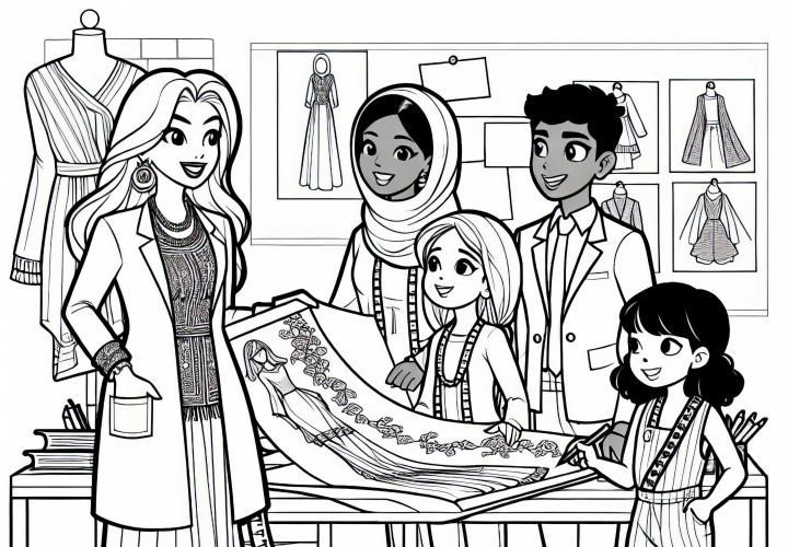 Fashion designers discuss designs - Free coloring page Fashion designers discuss designs - Free coloring page