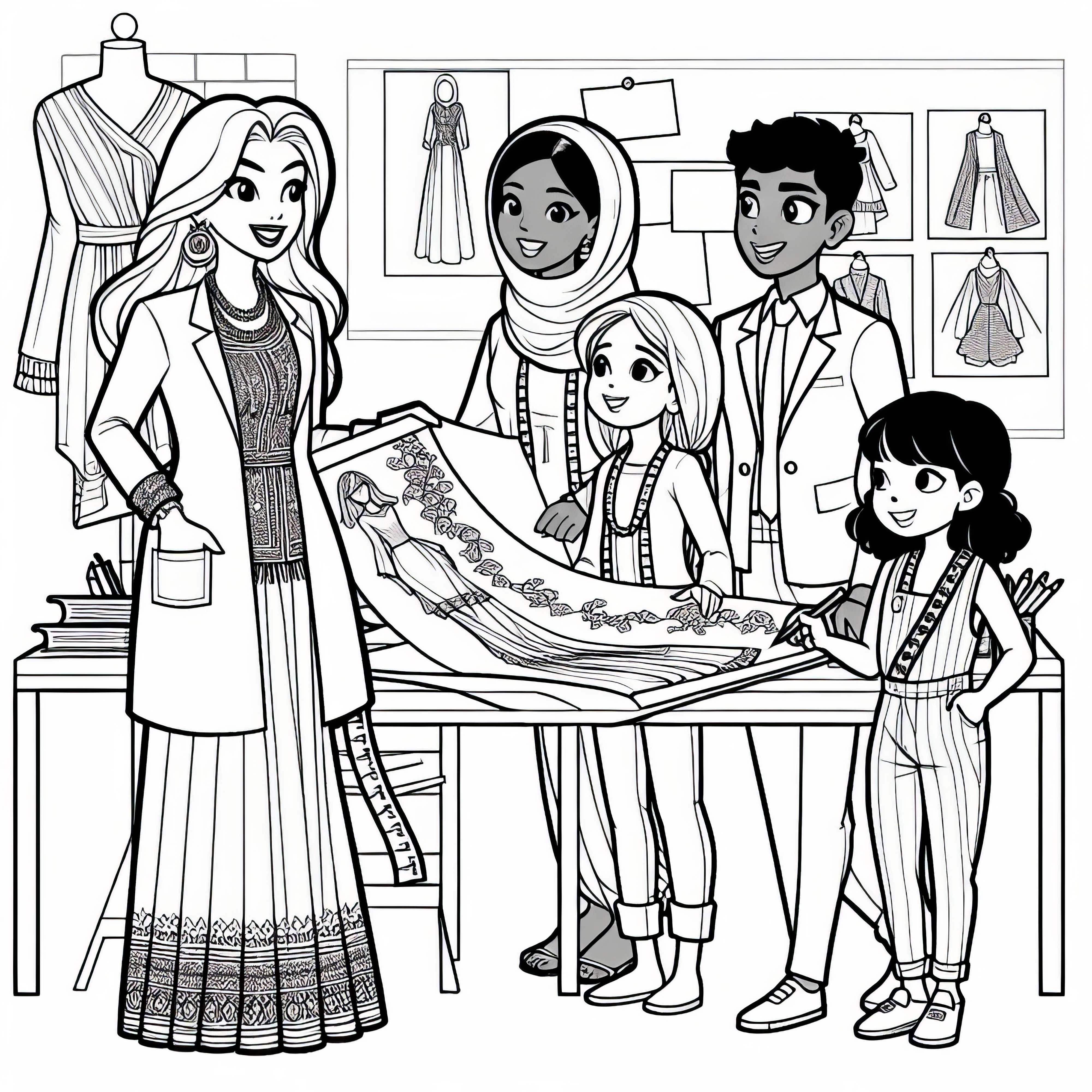 Fashion designers discuss designs - Free coloring page