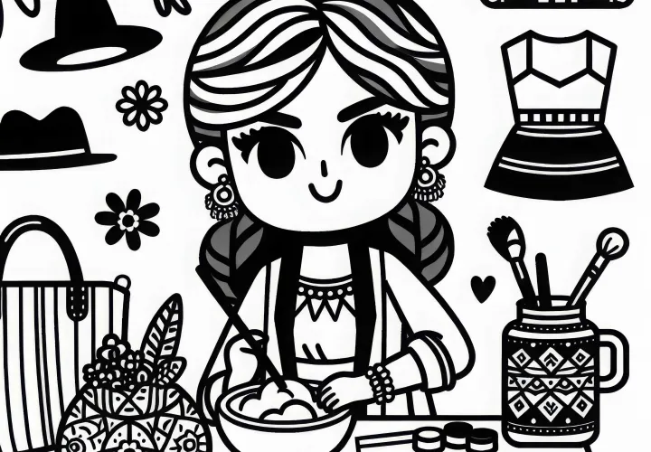 Mode designer arbejder på tilbehør - farvelægningsbillede til download