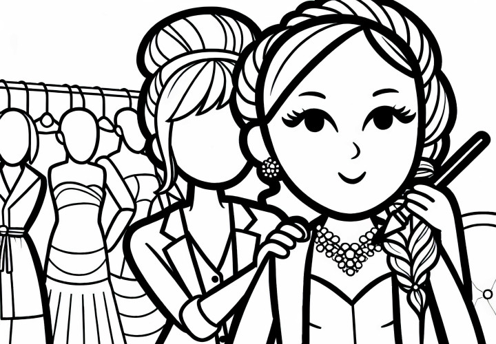 Fashion designer at fashion show behind the scenes - free coloring page