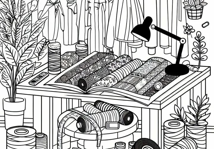 Stofruller i et mode designer værksted farvelægningsskabelon gratis