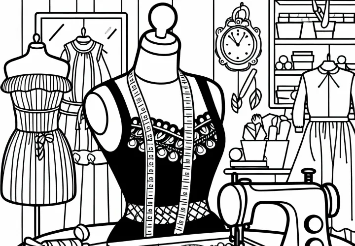 Syers mannequin i en mode designers atelier - gratis maleblank