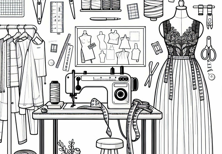 Fashion designer's studio - free coloring page Fashion designer's studio – Free coloring page