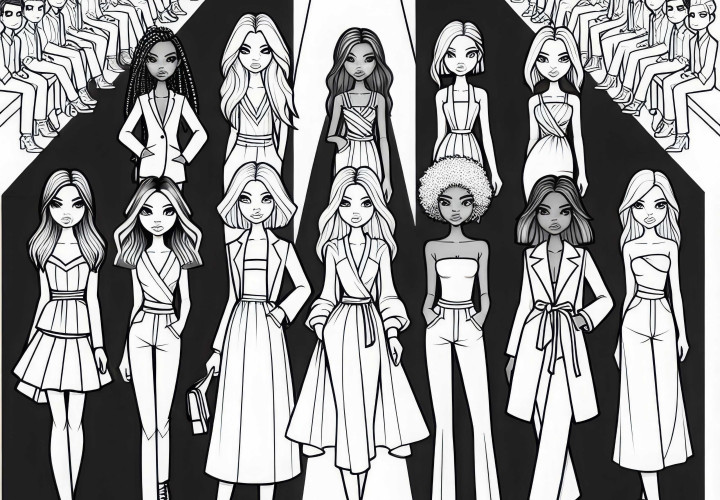 Runway with models as a coloring page for free